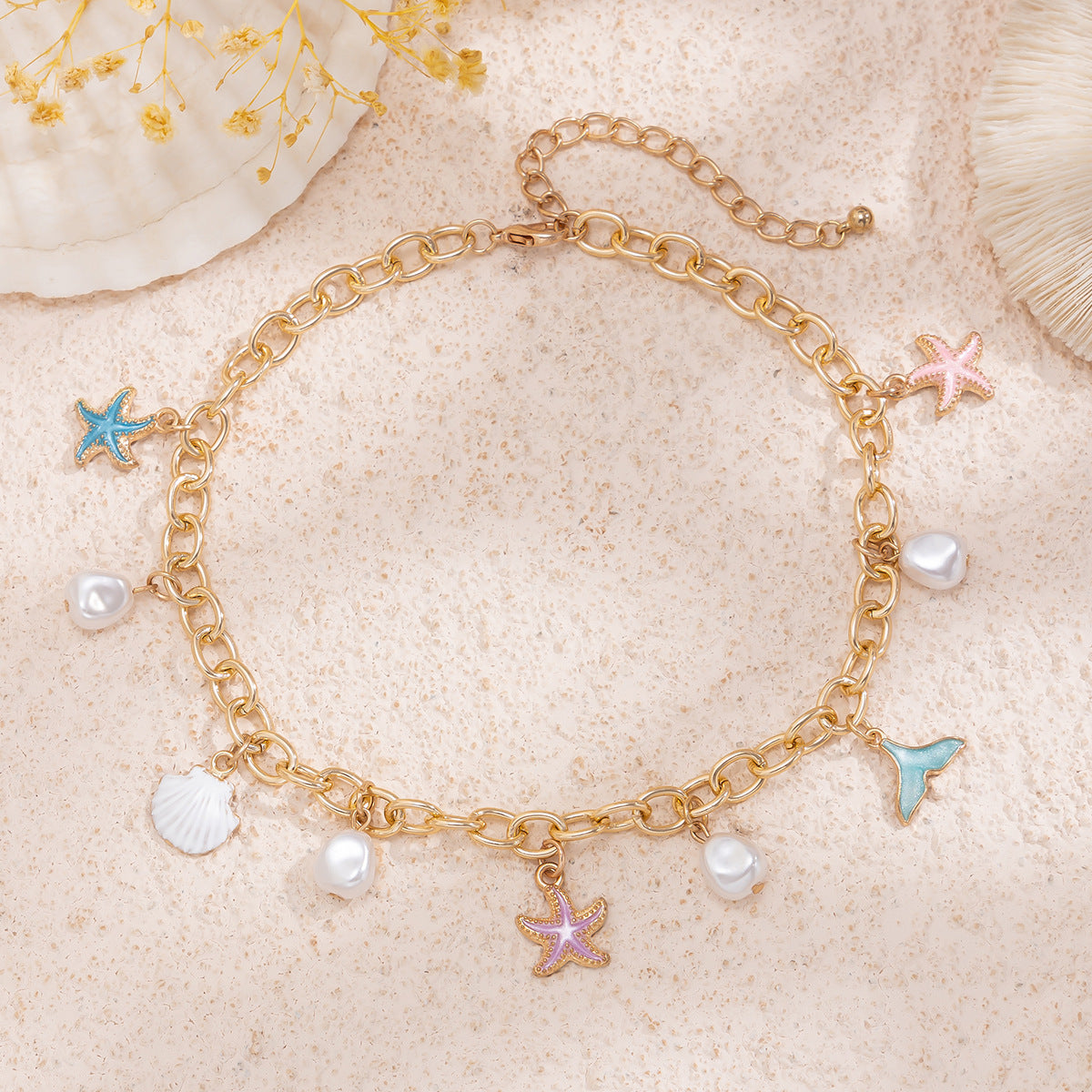 Golden Seashell Charm Set – Necklace & Bracelet