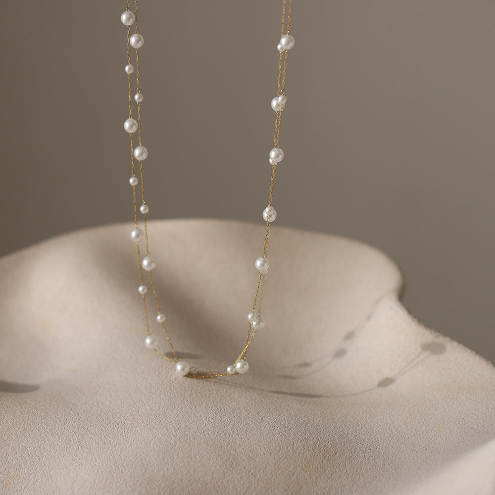 Minimalist Double-Layer Pearl Choker Necklace