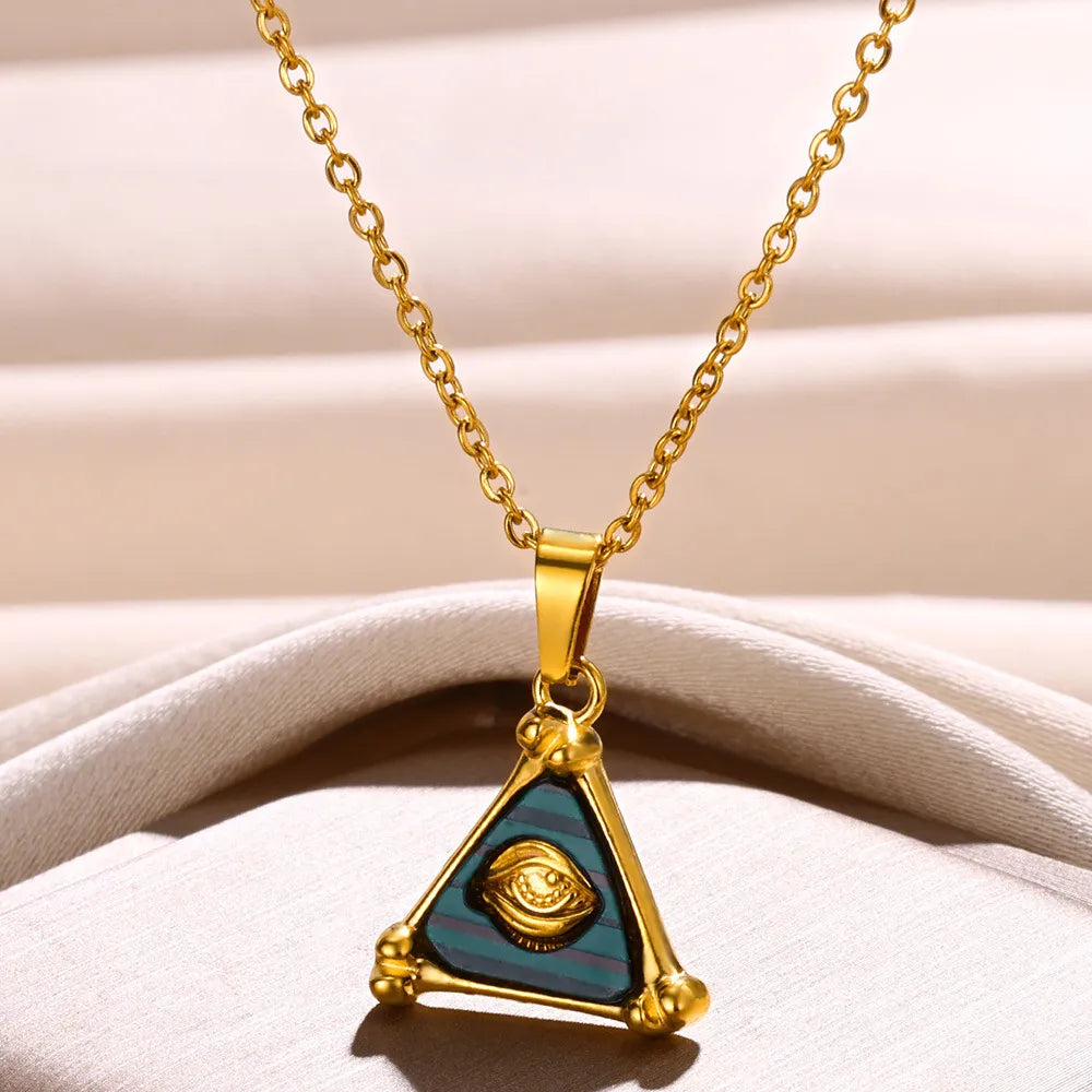 Mystic Eye Gold Triangle Pendant Necklace