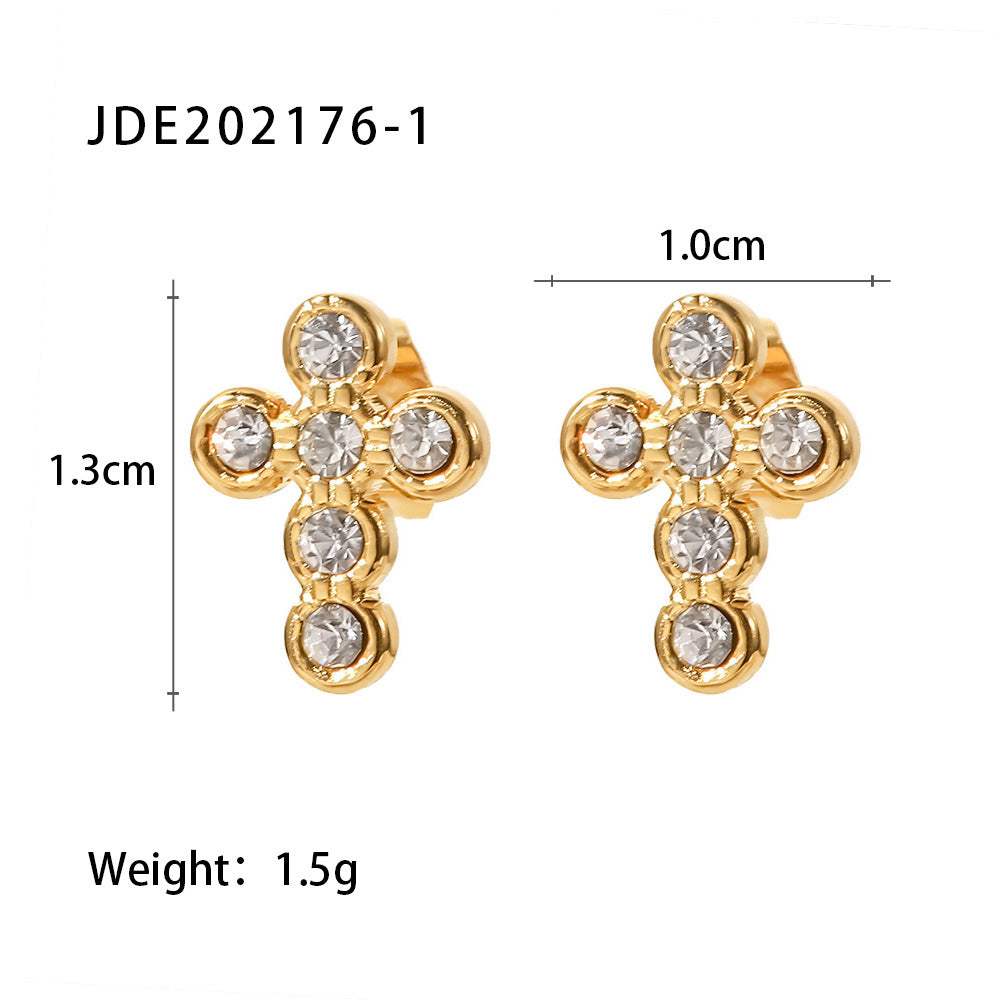 Stainless Steel Earrings With DiamondsPearl Cross Stud Earrings