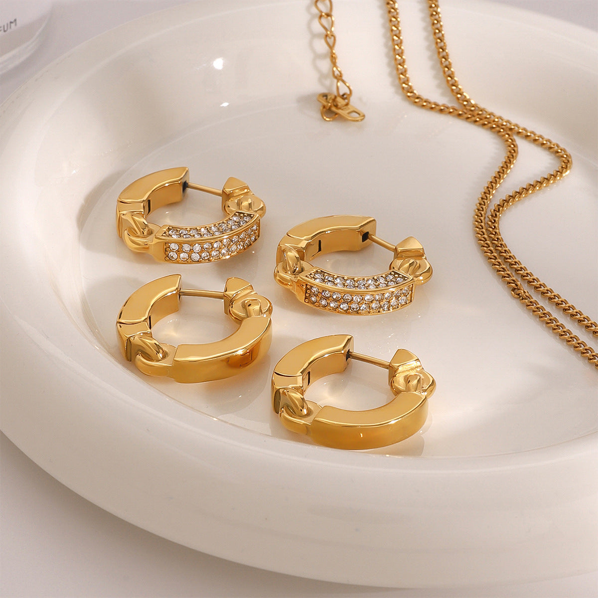 Stainless Steel Diamond Geometric Earrings