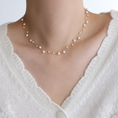 Minimalist Double-Layer Pearl Choker Necklace