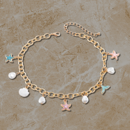 Golden Seashell Charm Set – Necklace & Bracelet