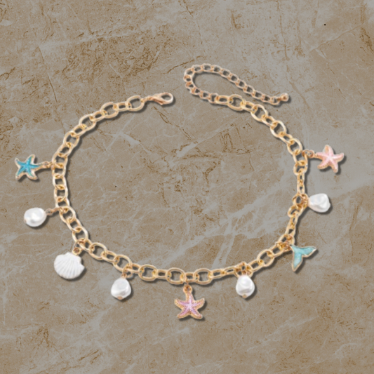 Golden Seashell Charm Set – Necklace & Bracelet
